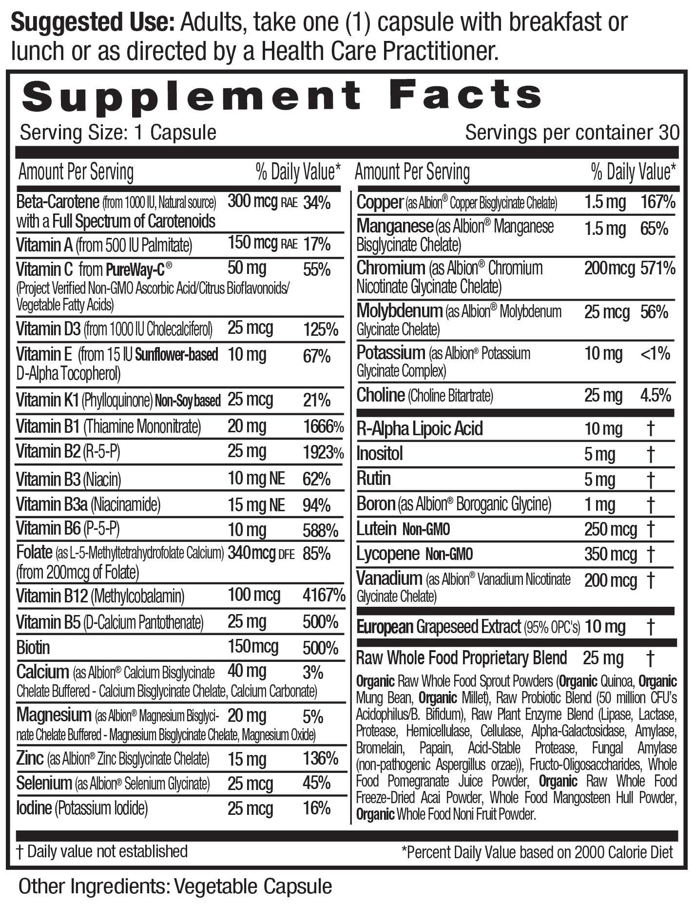 Etiqueta de información nutricional del multivitamínico para hombres Emerald Labs