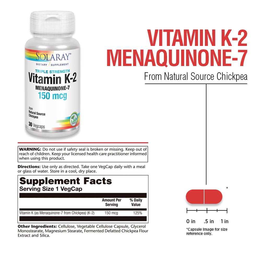 Etiqueta de información nutricional vitamina K-2 Solaray
