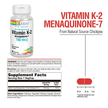 Etiqueta de información nutricional vitamina K-2 Solaray