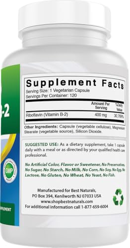 Etiqueta información vitamina B2 riboflavina Best Naturals