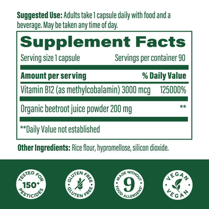 Etiqueta informativa MegaFood vitamina B12 metilada