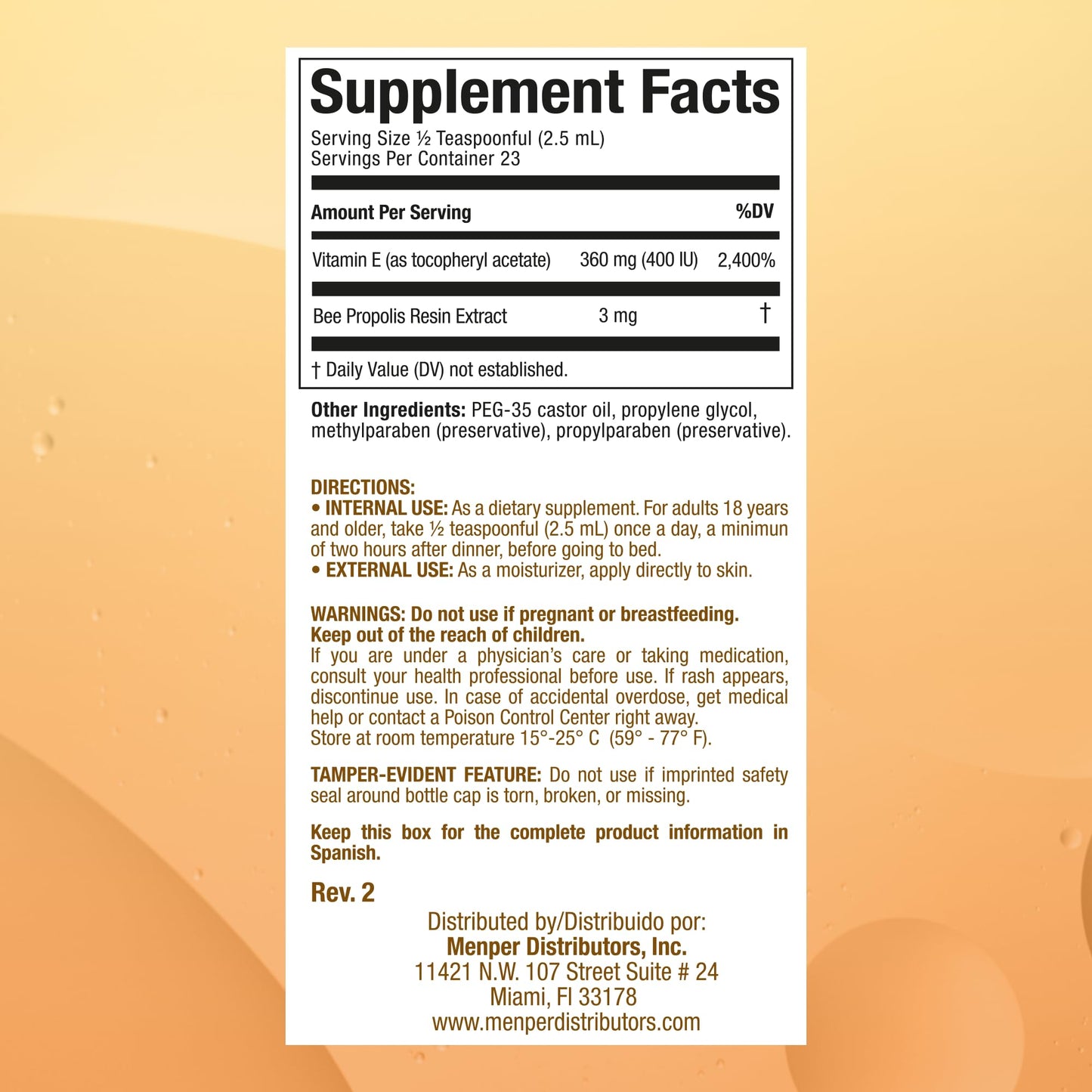 Etiqueta de ingredientes del suplemento Bálsamo Tchakowski