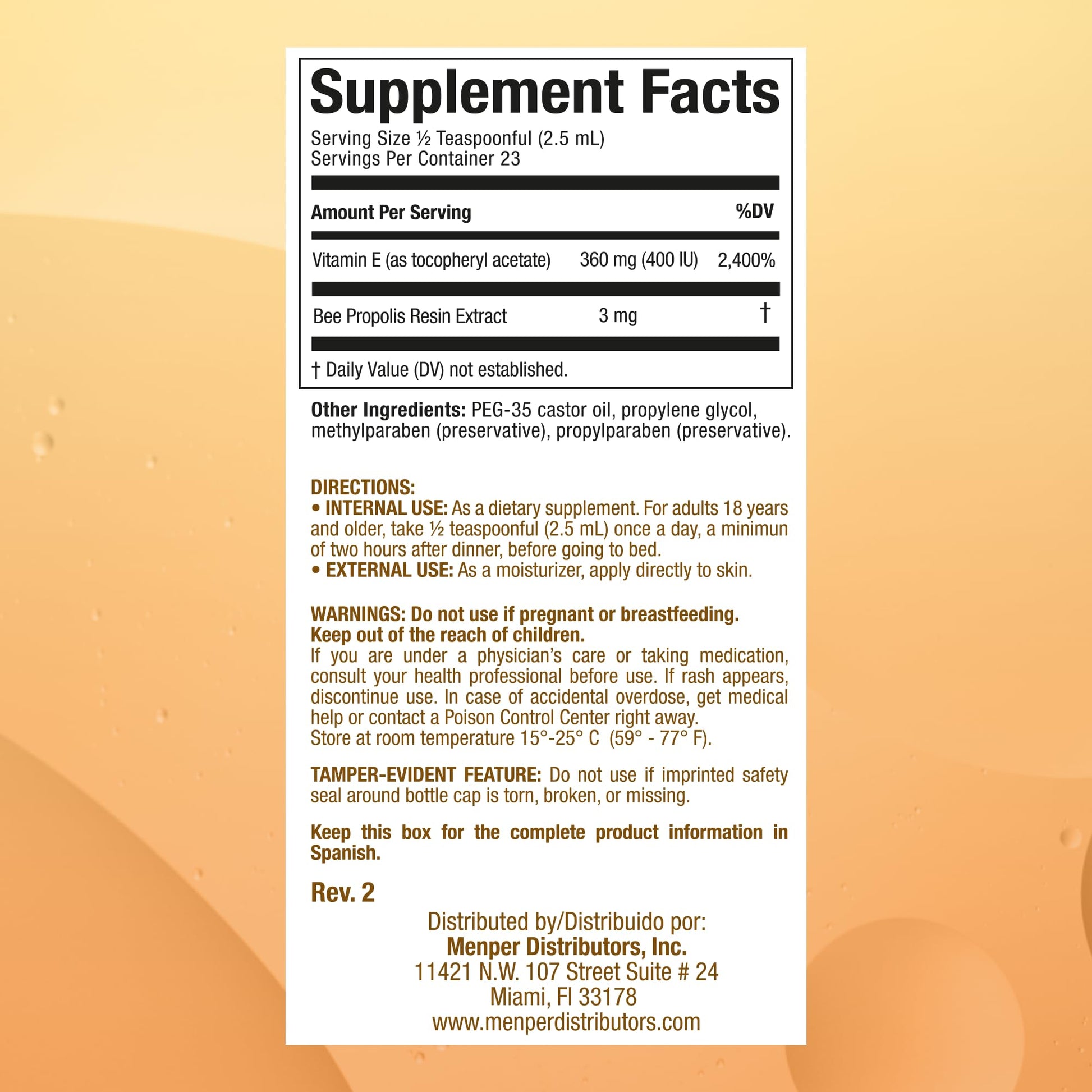 Etiqueta de ingredientes del suplemento Bálsamo Tchakowski