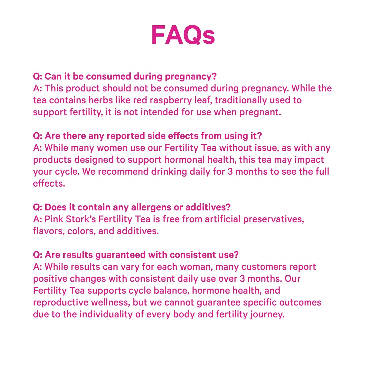 Etiqueta con ingredientes y beneficios Pink Stork Fertilidad