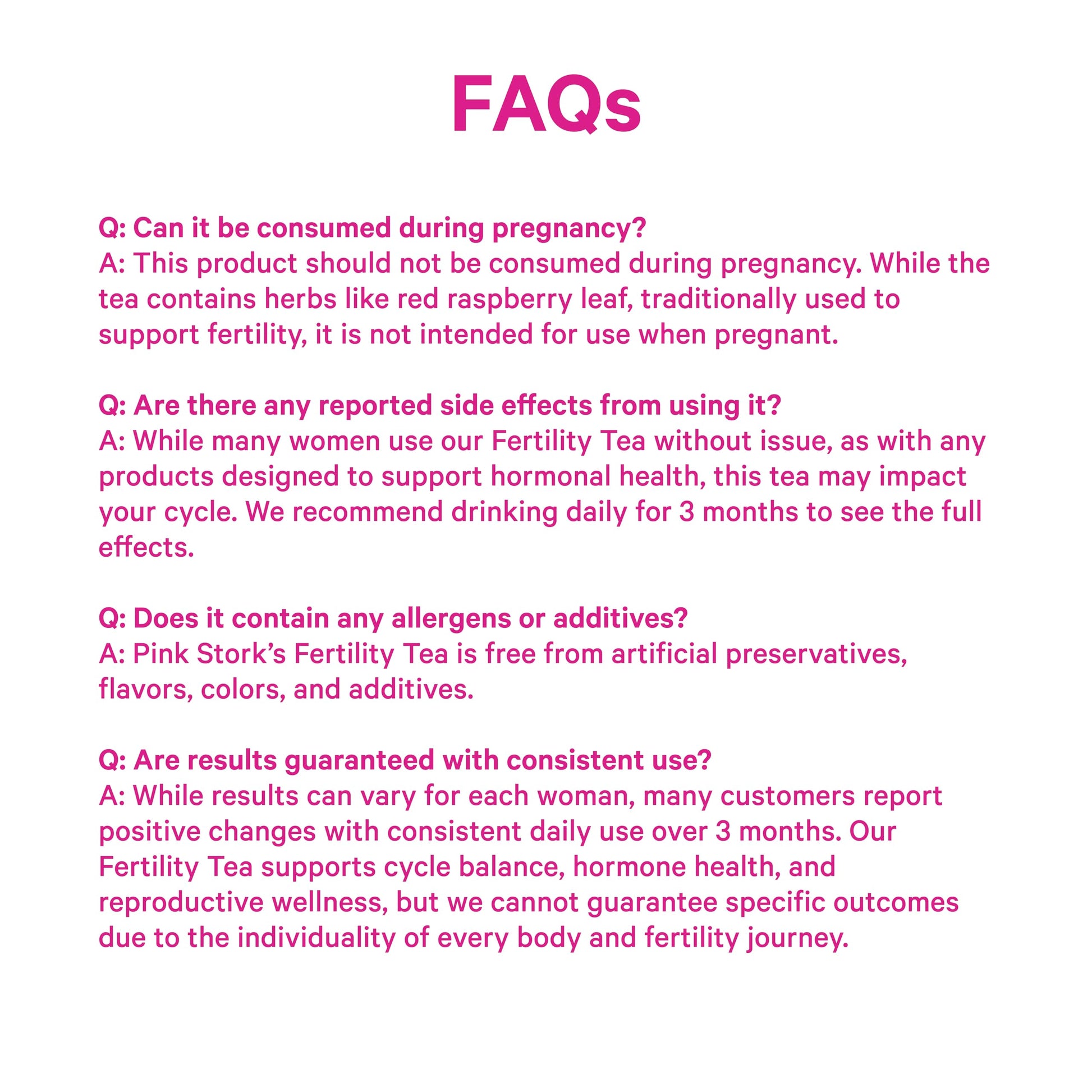 Etiqueta con ingredientes y beneficios Pink Stork Fertilidad