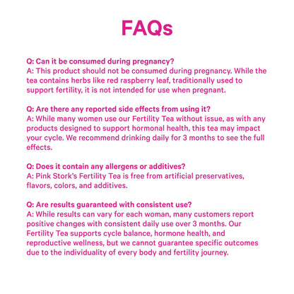 Etiqueta con ingredientes y beneficios Pink Stork Fertilidad