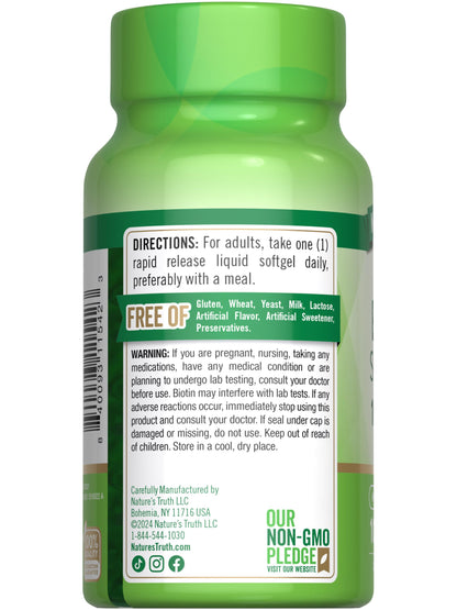Etiqueta con ingredientes de Biotina Nature's Truth 100 cápsulas