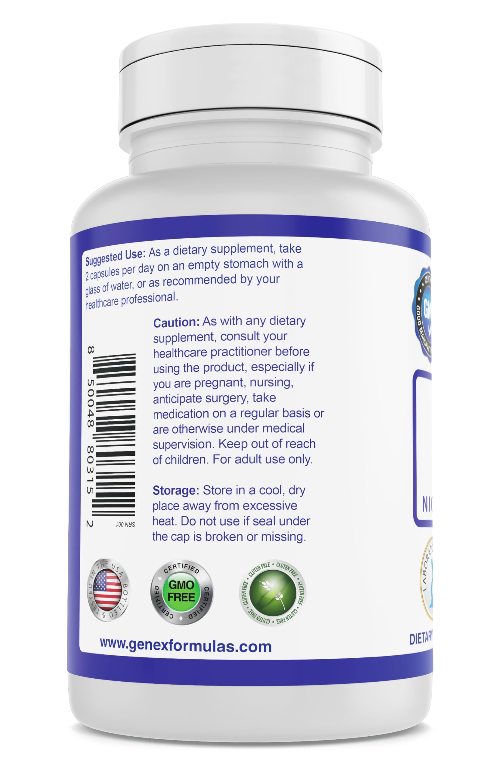 Etiqueta ingredientes suplemento Genex Formulas NR nicotinamida