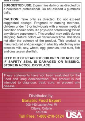 Etiqueta de ingredientes de la goma bariátrica