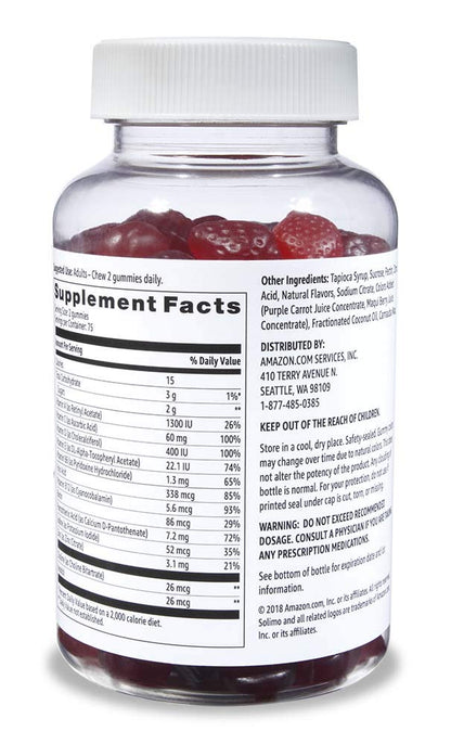 etiqueta de ingredientes de gomas multivitamínicas solimo