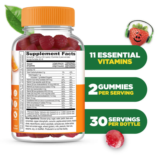 Etiqueta de ingredientes de las gomitas multivitamínicas Lifeable