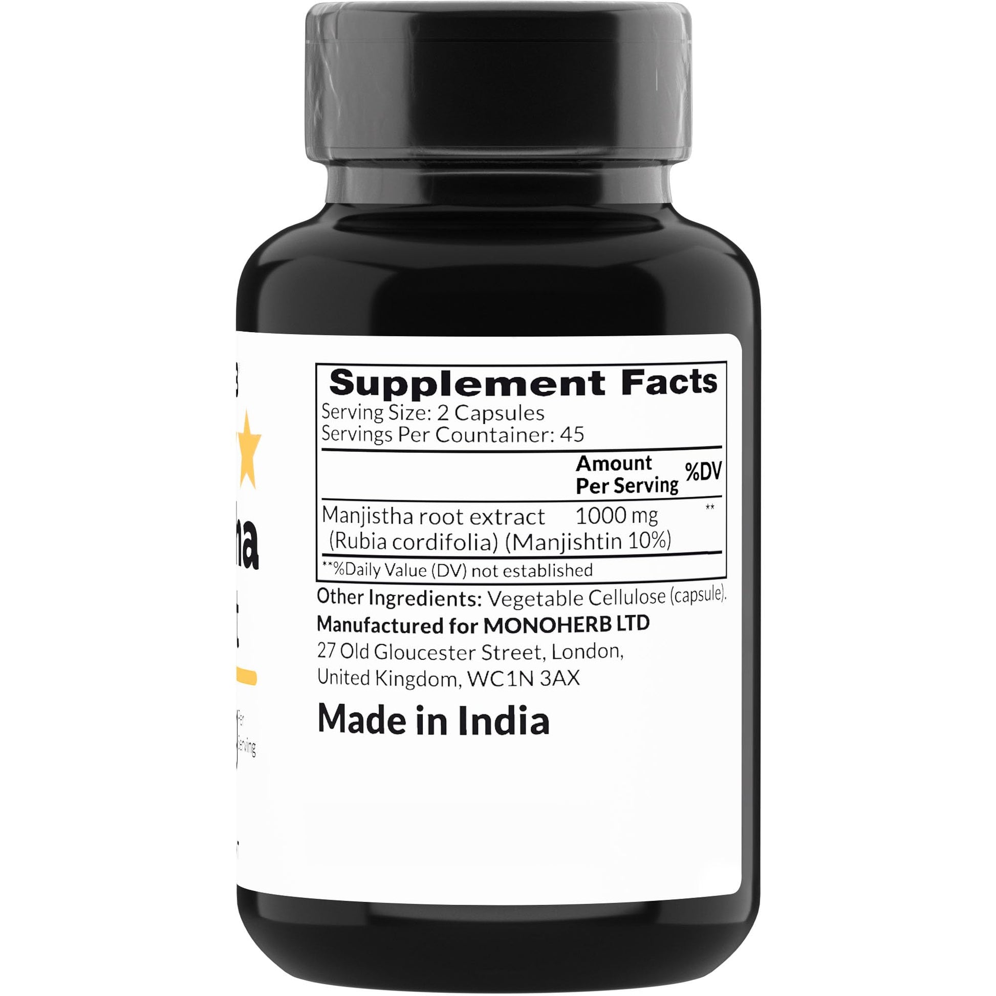 Etiqueta de ingredientes Manjistha 1000 mg cápsulas