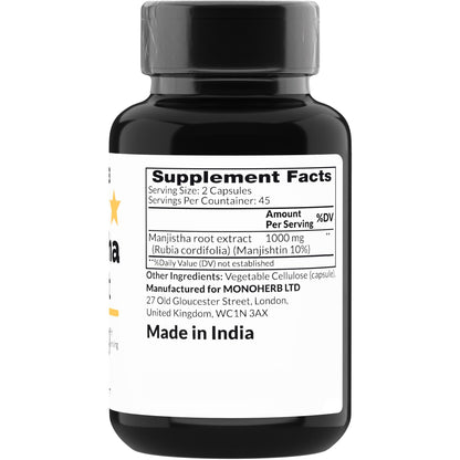 Etiqueta de ingredientes Manjistha 1000 mg cápsulas