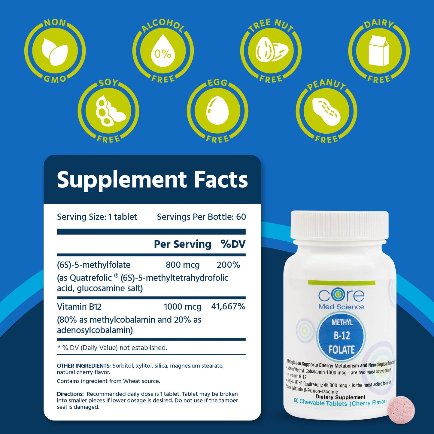 Etiqueta ingredientes suplemento Metil B12 Folato 60 tabletas