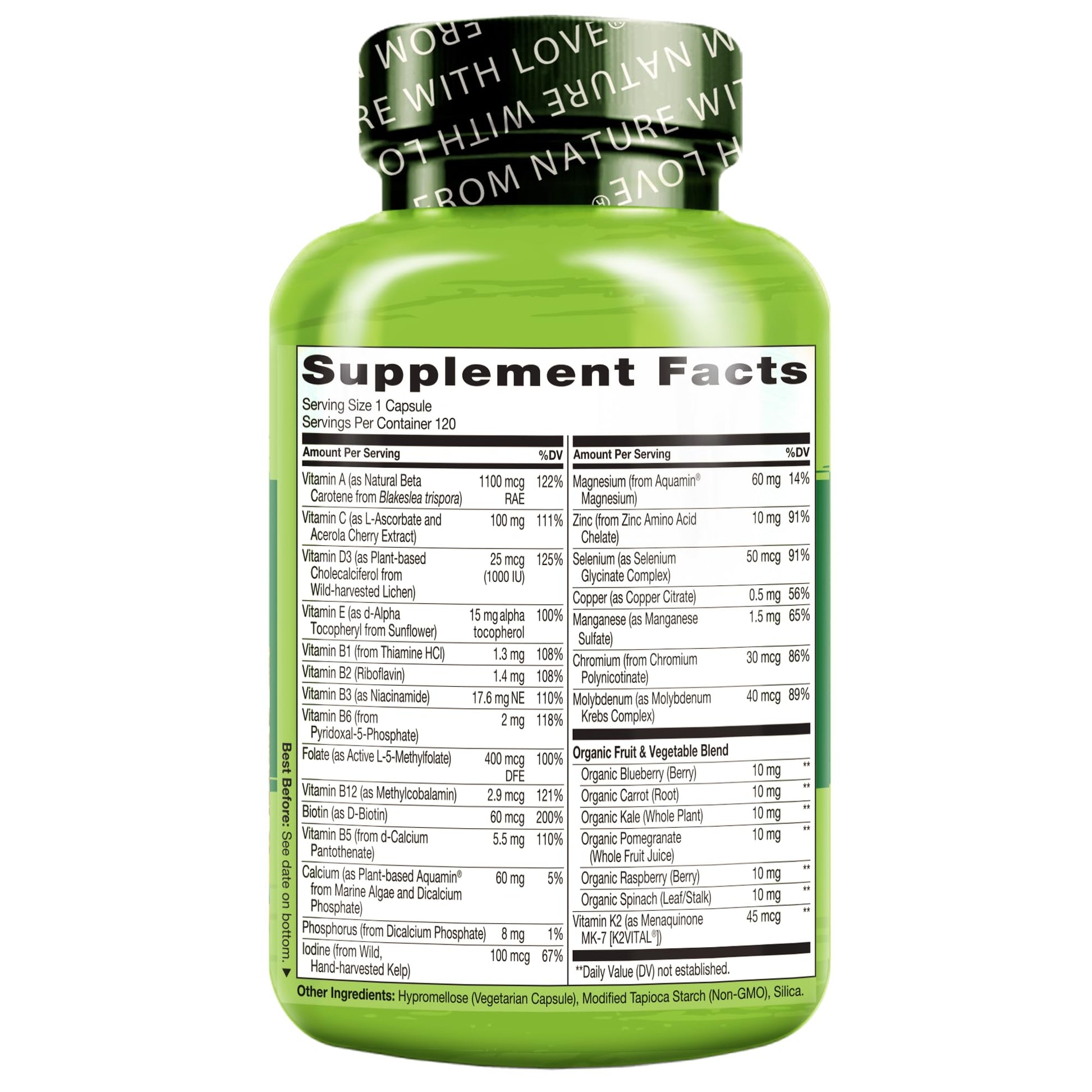 etiqueta de ingredientes en multivitaminas naturelo para hombres