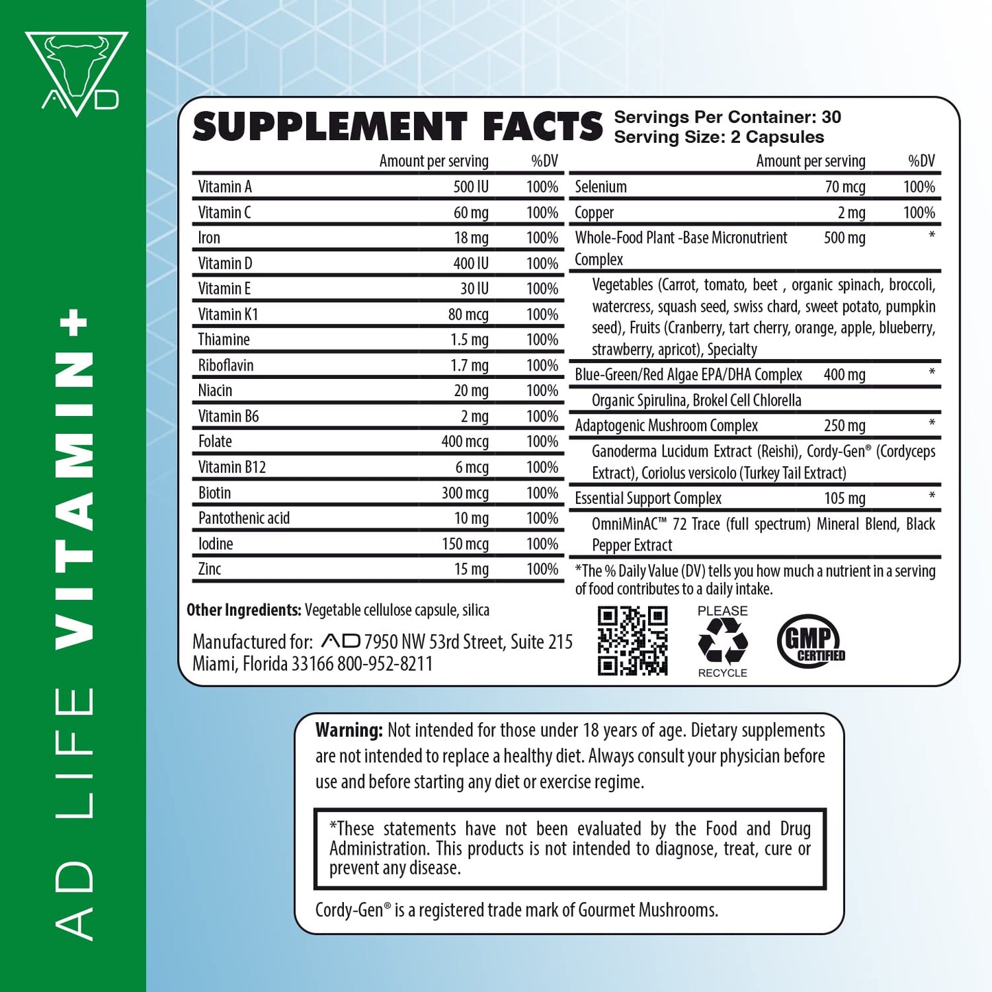 etiqueta del multivitamínico Vitamin+ con ingredientes