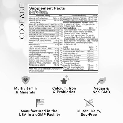 Etiqueta de ingredientes del multivitamínico Codeage