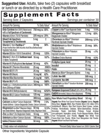 Etiqueta de ingredientes del multivitamínico Emerald Labs