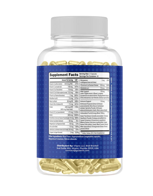 etiqueta de ingredientes de multivitamínico para hombres