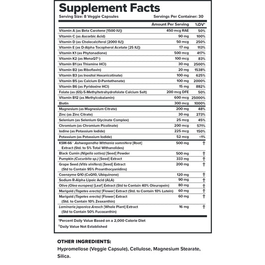 etiqueta de ingredientes multivitamínico LEGION Triumph