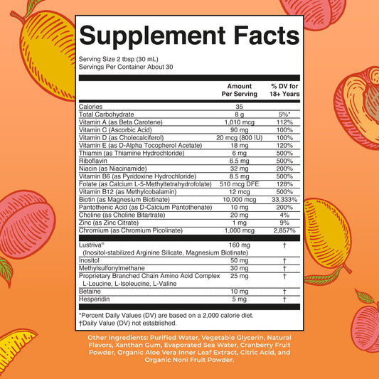Etiqueta de ingredientes del multivitamínico líquido MaryRuth