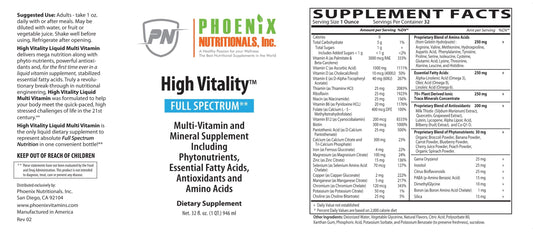 etiqueta de ingredientes multivitamínico Phoenix