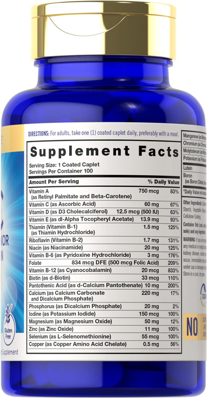 Etiqueta de ingredientes multivitamínicos Carlyle para adultos.