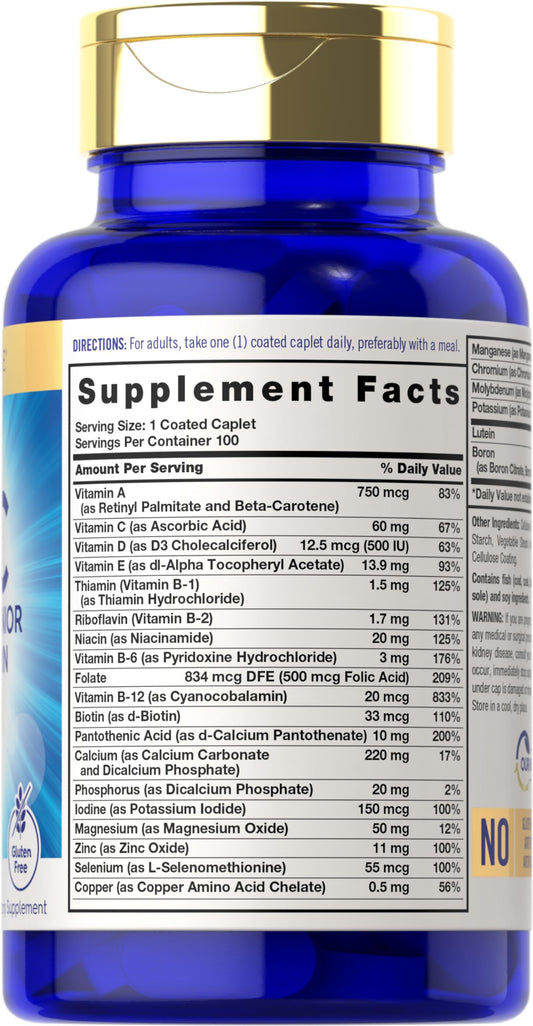 Etiqueta de ingredientes multivitamínicos Carlyle para adultos.