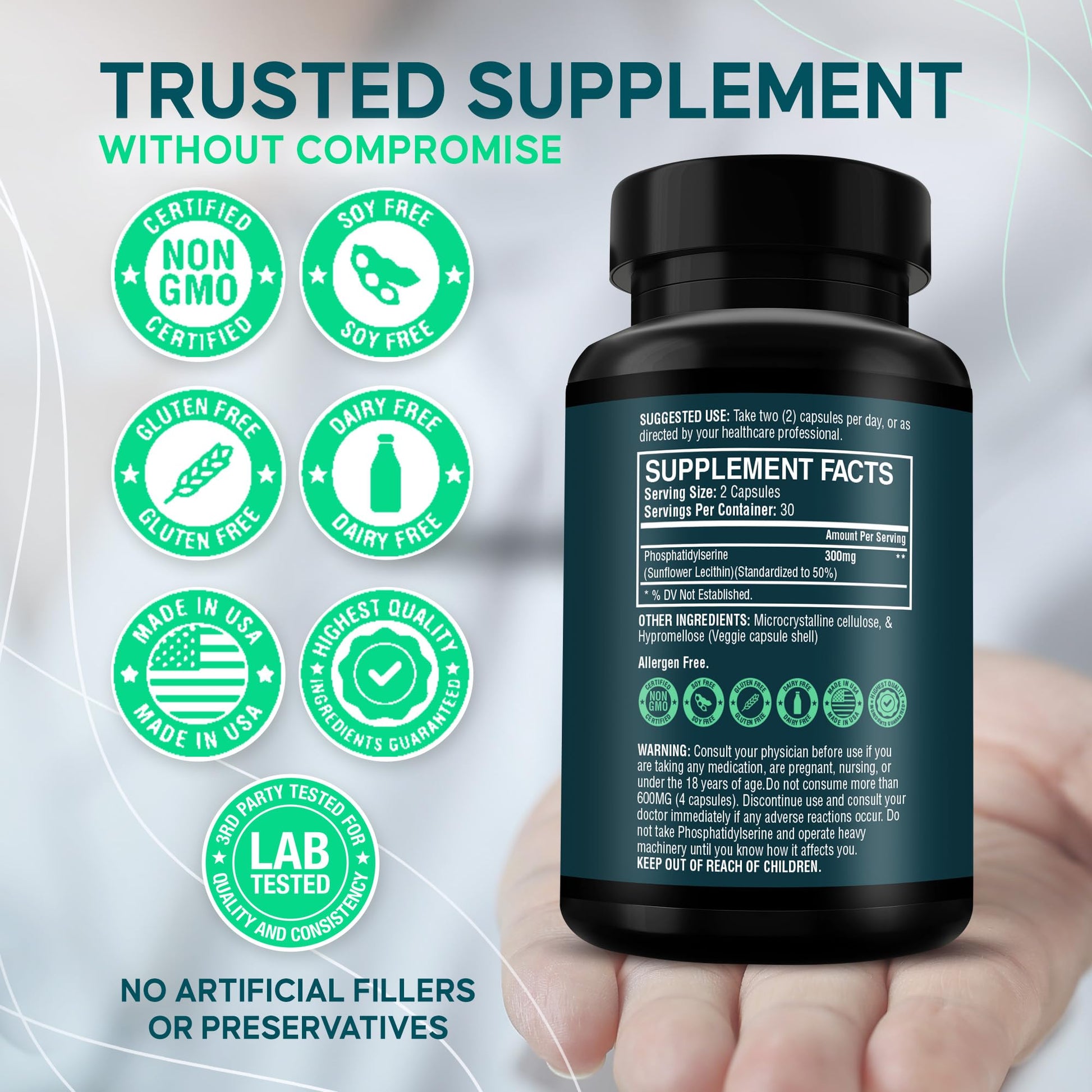 Etiqueta con ingredientes de NeuroGuard fosfatidilserina