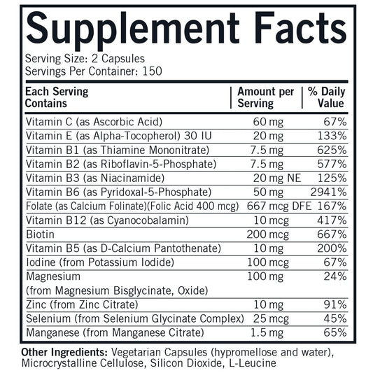 Etiqueta de ingredientes del suplemento Kirkman Nu-Thera