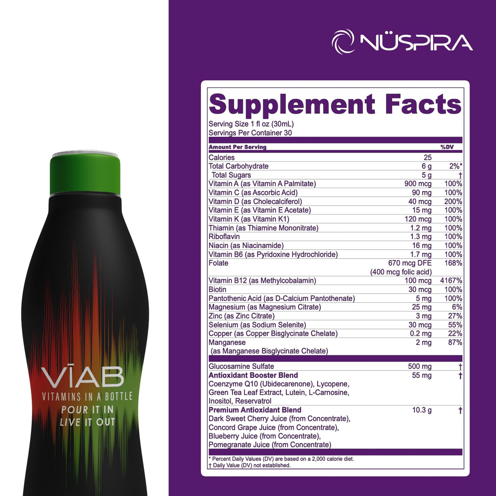 etiqueta de ingredientes de VĪAB NüSpira multivitamínico líquido