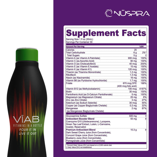 etiqueta de ingredientes de VĪAB NüSpira multivitamínico líquido