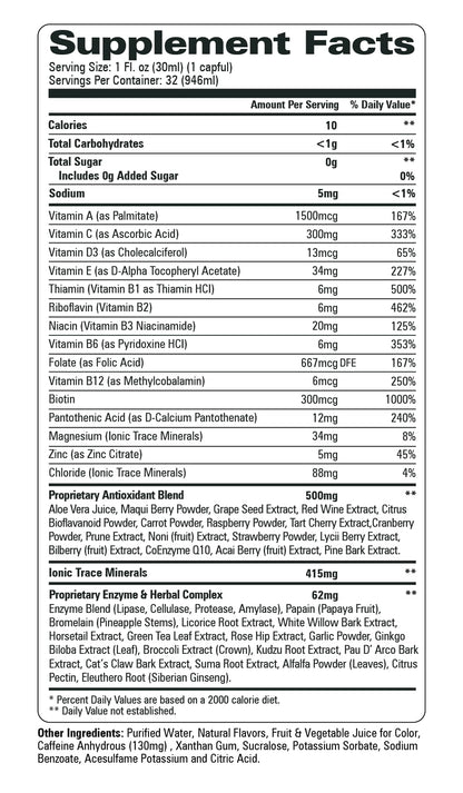 Etiqueta de ingredientes de vitamina líquida Turbo Power