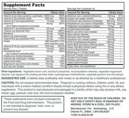 Etiqueta de ingredientes vitaminas NUTRICASHOP