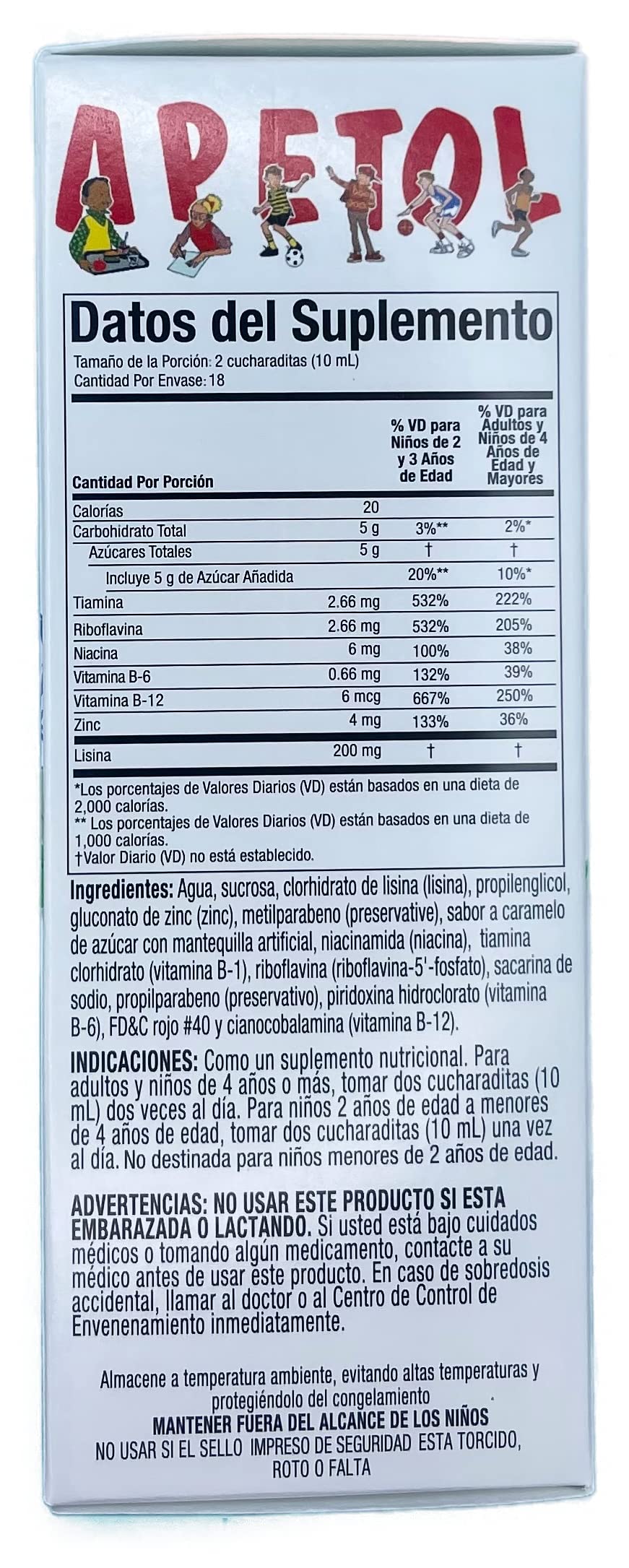 Etiqueta de instrucciones Apetol Vitaminado 180 ml