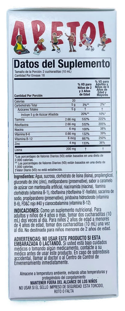 Etiqueta de instrucciones Apetol Vitaminado 180 ml