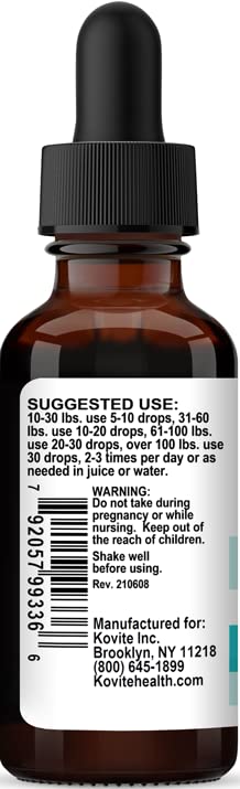 Etiqueta de instrucciones para Kovite Kid's Attention Plus, 30 ml.