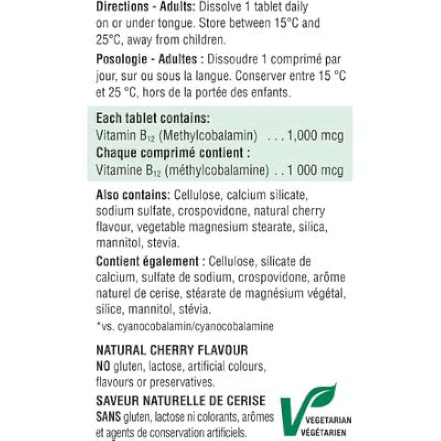 Etiqueta Jamieson vitamina B12 1000 mcg rápida disolución