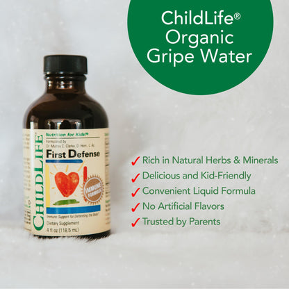 Etiqueta de jarabe inmunológico First Defense CHILDLIFE ESSENTIALS