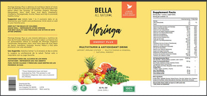 Etiqueta detallada del jugo Moringa Energy Plus
