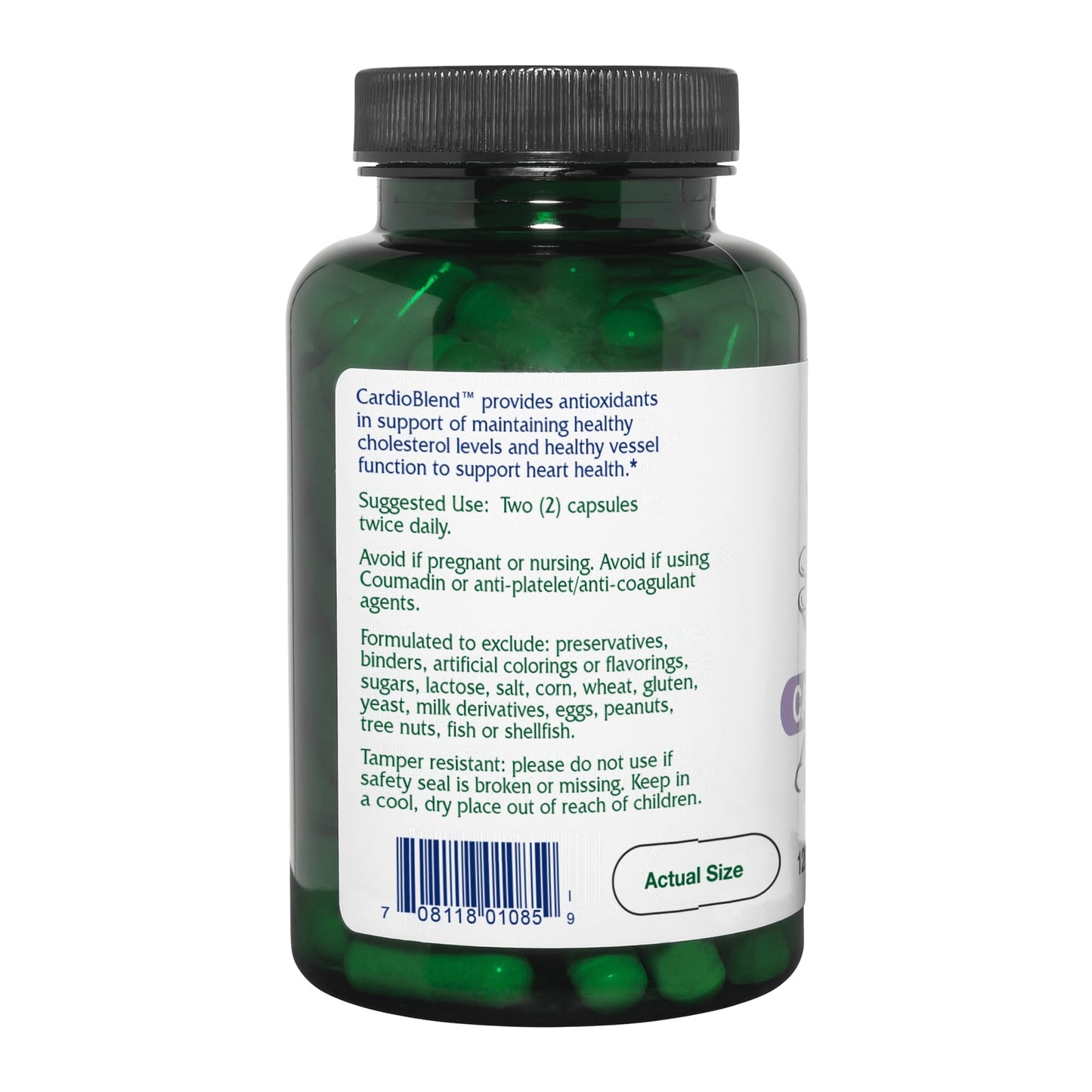 Etiqueta lateral con información nutricional de CardioBlend