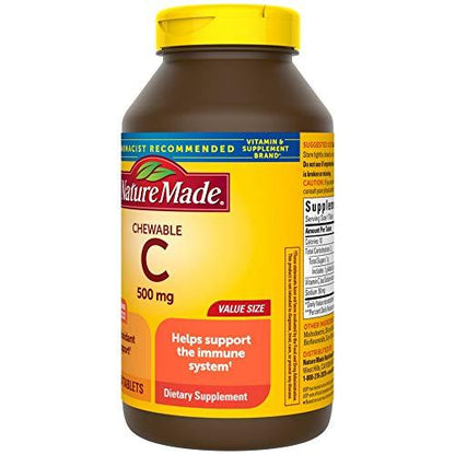 Etiqueta lateral suplemento Nature Made Vitamina C masticable.