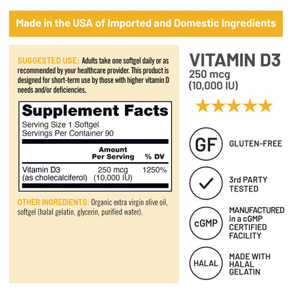 Etiqueta lateral NatureWise Vitamina D3 10,000 UI