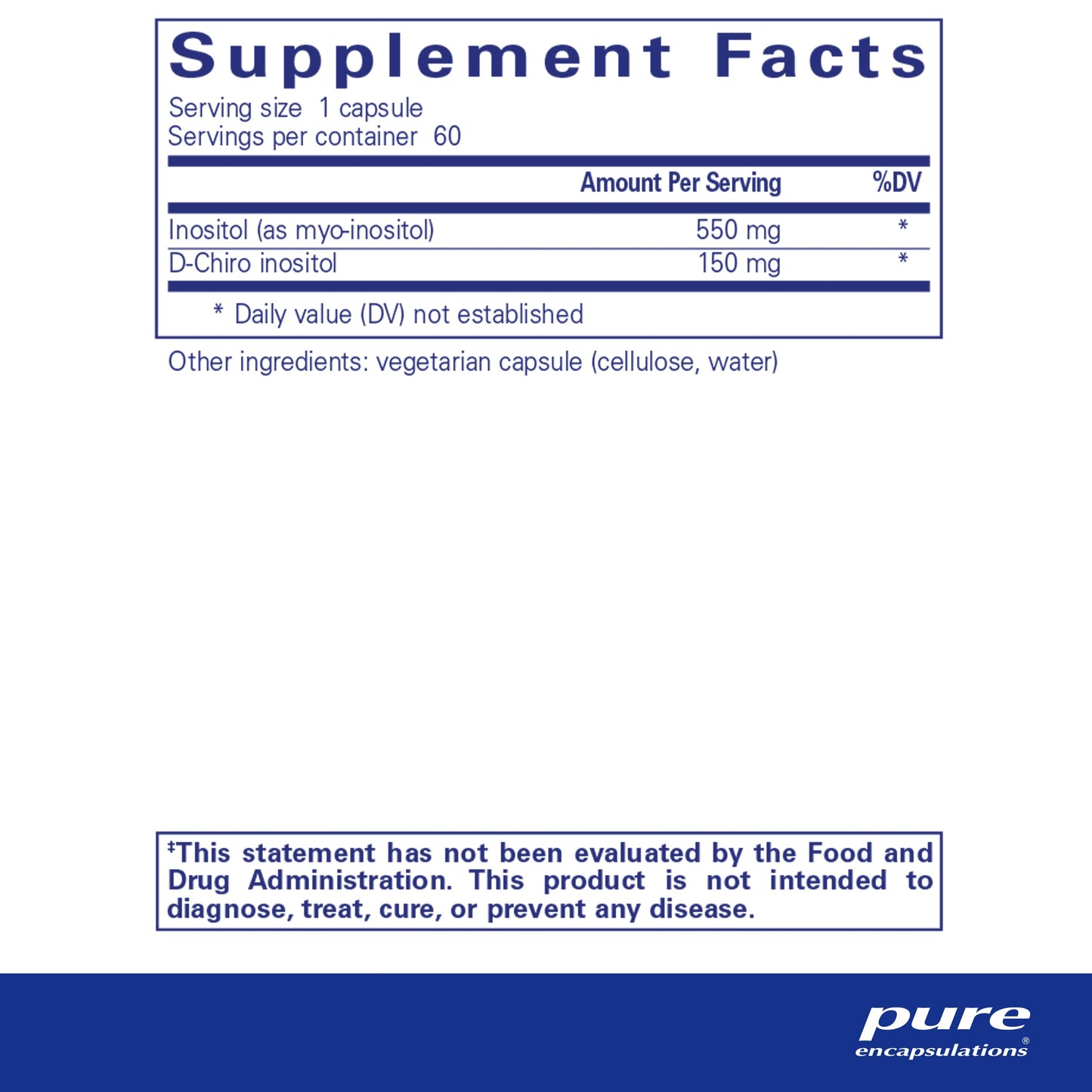 Etiqueta lateral suplemento Pure Encapsulations complejo de inositol