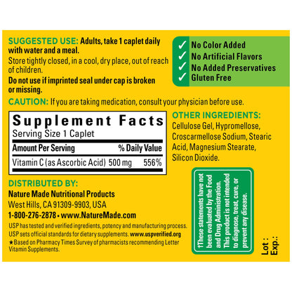 Etiqueta lateral suplemento vitamina c Nature Made pack 4