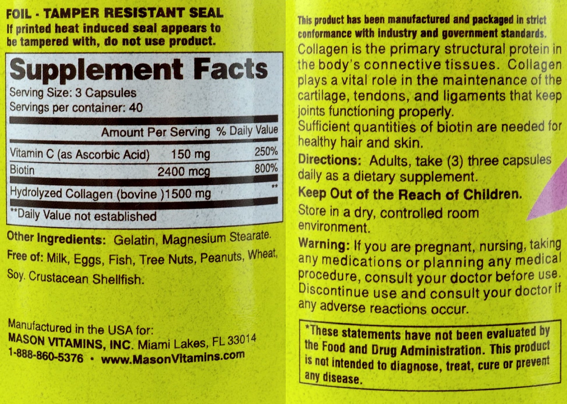 Etiqueta frontal Mason Natural colágeno más vitamina C