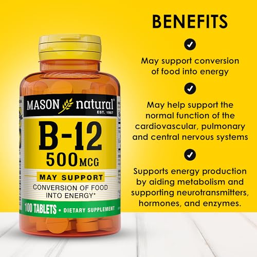 Etiqueta del suplemento Mason Natural Vitamina B12 y calcio
