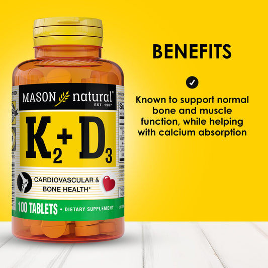 Etiqueta Mason Natural vitamina k2 y d3 con calcio