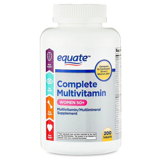 Etiqueta de multivitaminas Equate Mujeres 50+