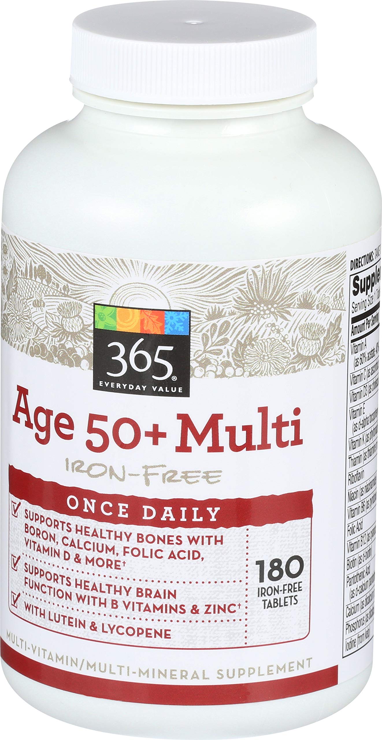 Etiqueta de multivitaminas sin hierro 365 mayores de 50